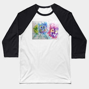 Red, Purple and Blue Pansy Watercolor Baseball T-Shirt